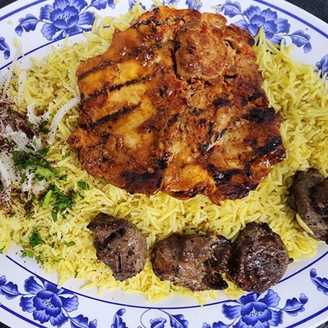 Lamb Sheesh with Faham Chicken Boneless Platter.